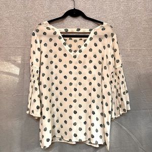 Palm leaf Anne Taylor Loft Summer blouse.